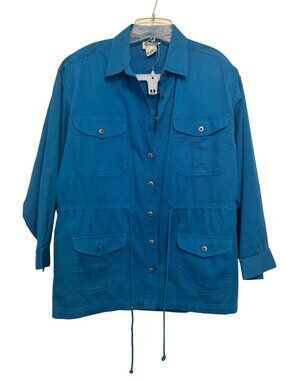 vintage Potomac Collection Petites Blue Utility Jacket & Skirt Set Cotton Size 1